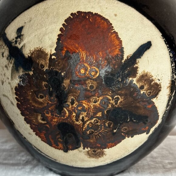 Studio Art Pottery Vase 8" Orb Sphere Shaped Brown Glazed Vtg RARE - Picture 9 of 16